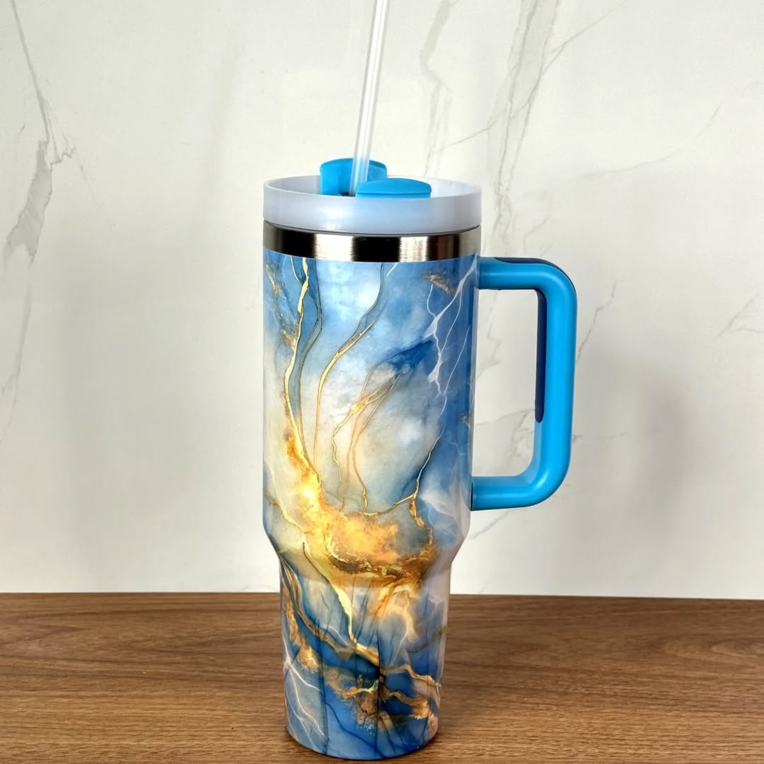 كوب حراري رخامي ازرق thermal cup — صورة 5 من 5