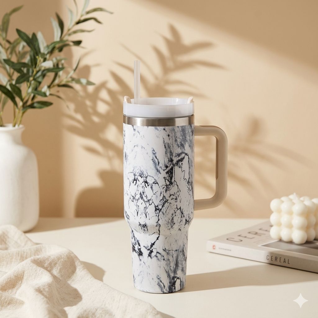 كوب حراري رخامي ابيض Thermal cup — صورة 2 من 5