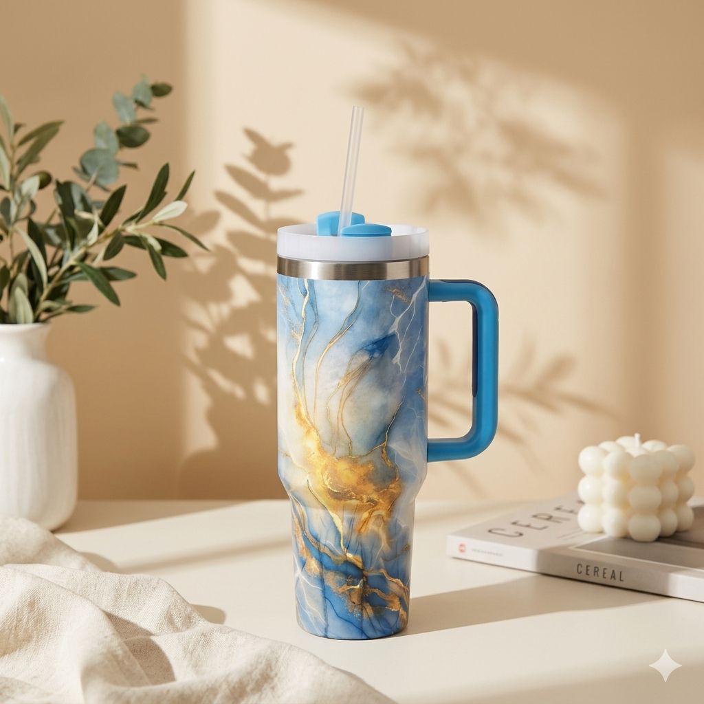كوب حراري رخامي ازرق thermal cup — صورة 2 من 5