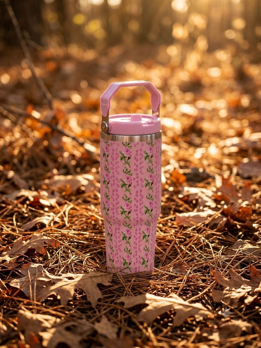 ترمز حراري زهور وردي Floral thermos — صورة 2 من 5