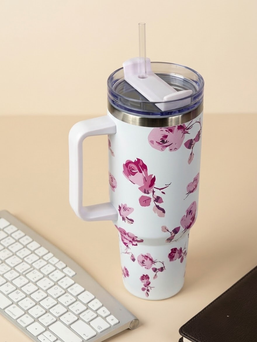 كوي حراري زهور ابيضFloral thermal cup — صورة 2 من 6