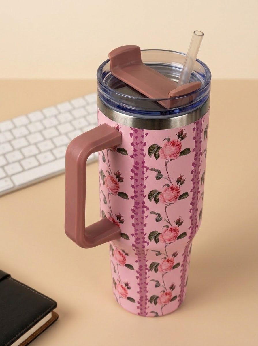 كوي حراري زهور وردي Floral thermal cup — صورة 2 من 6