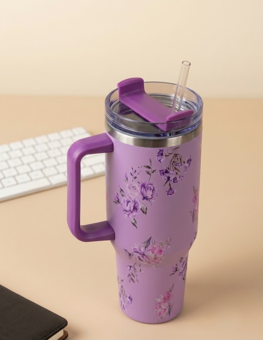 كوي حراري زهور بنفسجي Floral thermal cup — صورة 2 من 6