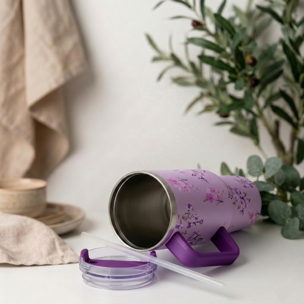 كوي حراري زهور بنفسجي Floral thermal cup — صورة 3 من 6