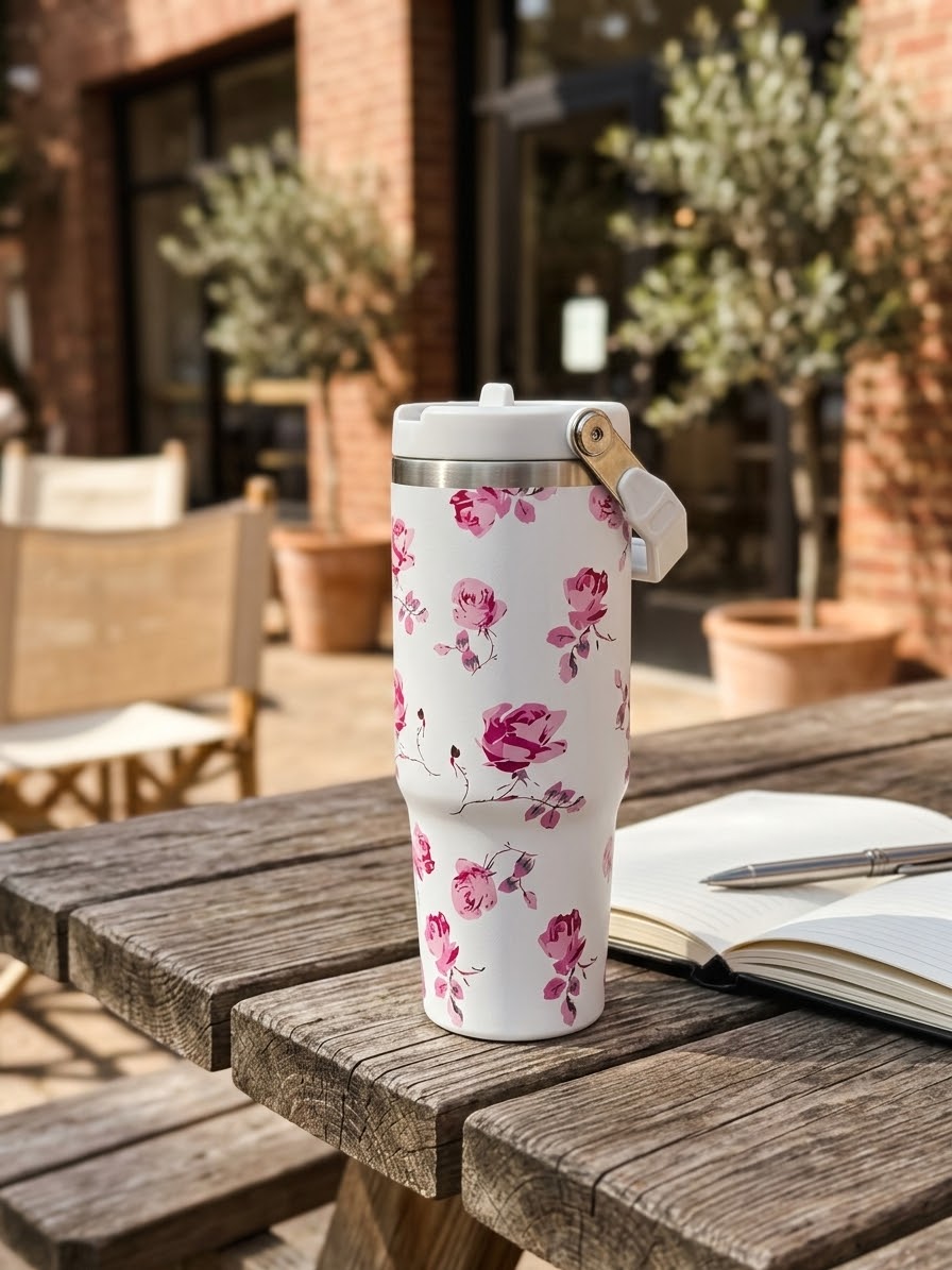ترمز حراري زهور ابيض Floral thermos — صورة 5 من 5