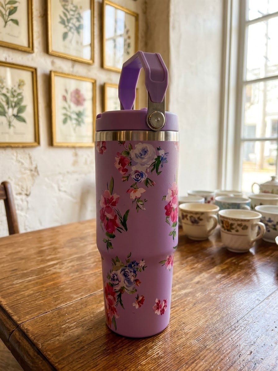 ترمز حراري زهور بنفسجي Floral thermos — صورة 6 من 6