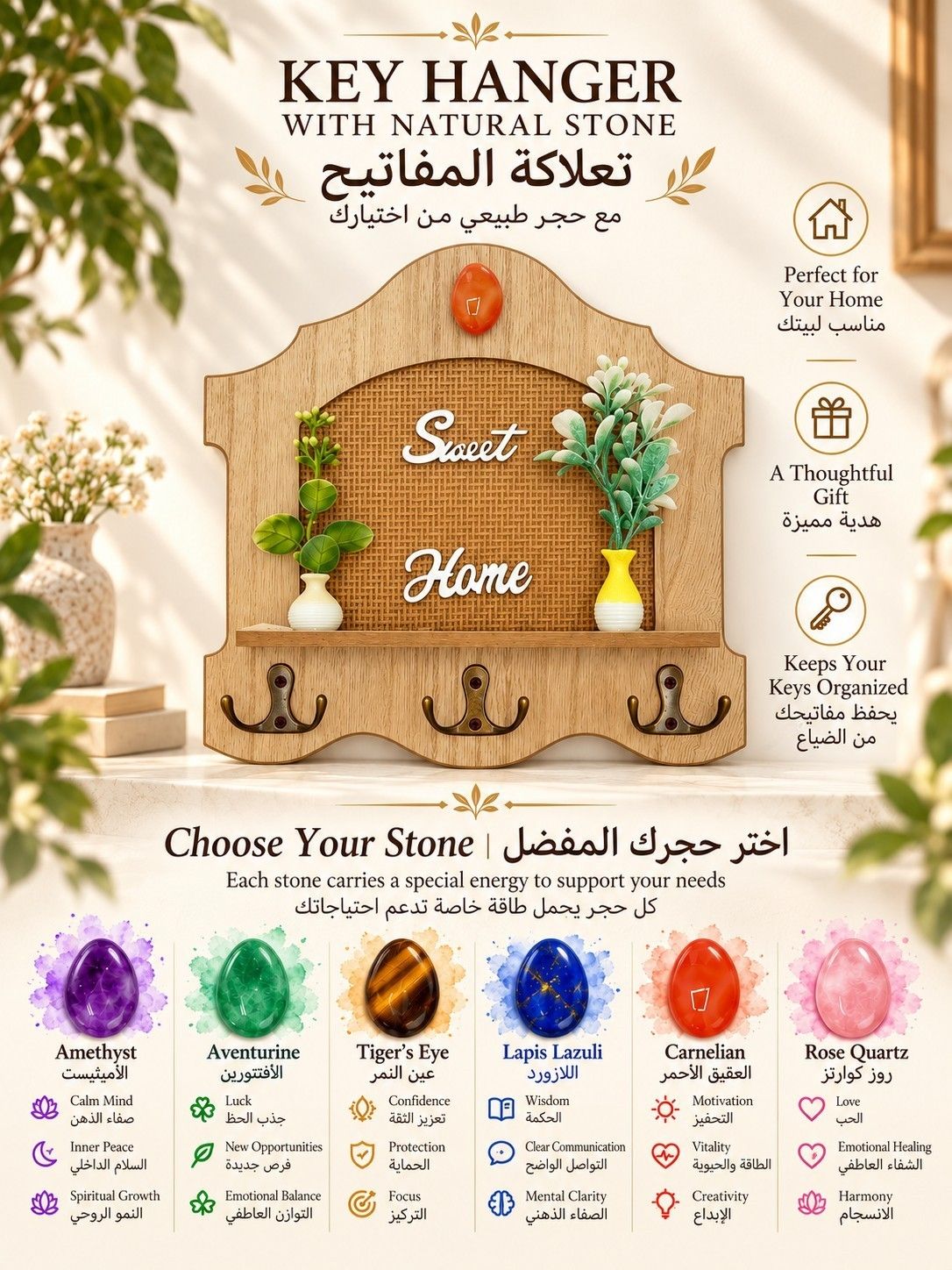 تعلاكة مفاتيح مع حجر كريم من اختيارك