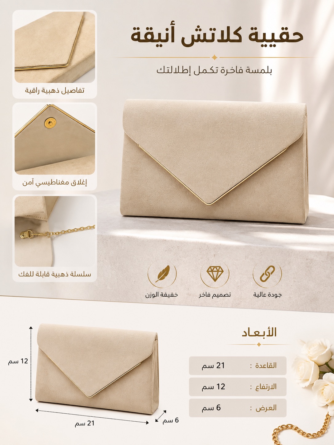 حقيبة كلاتش لون بيج — صورة 4 من 7