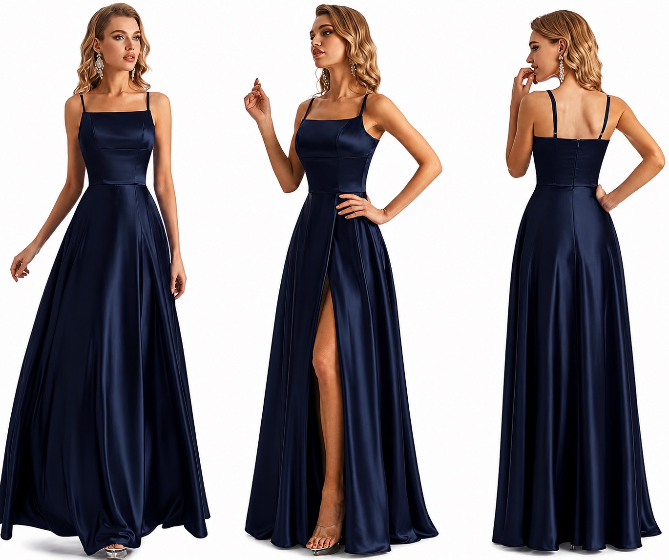 فستان سهرة ساتان من Lecureler – Navy Blue — صورة 2 من 4