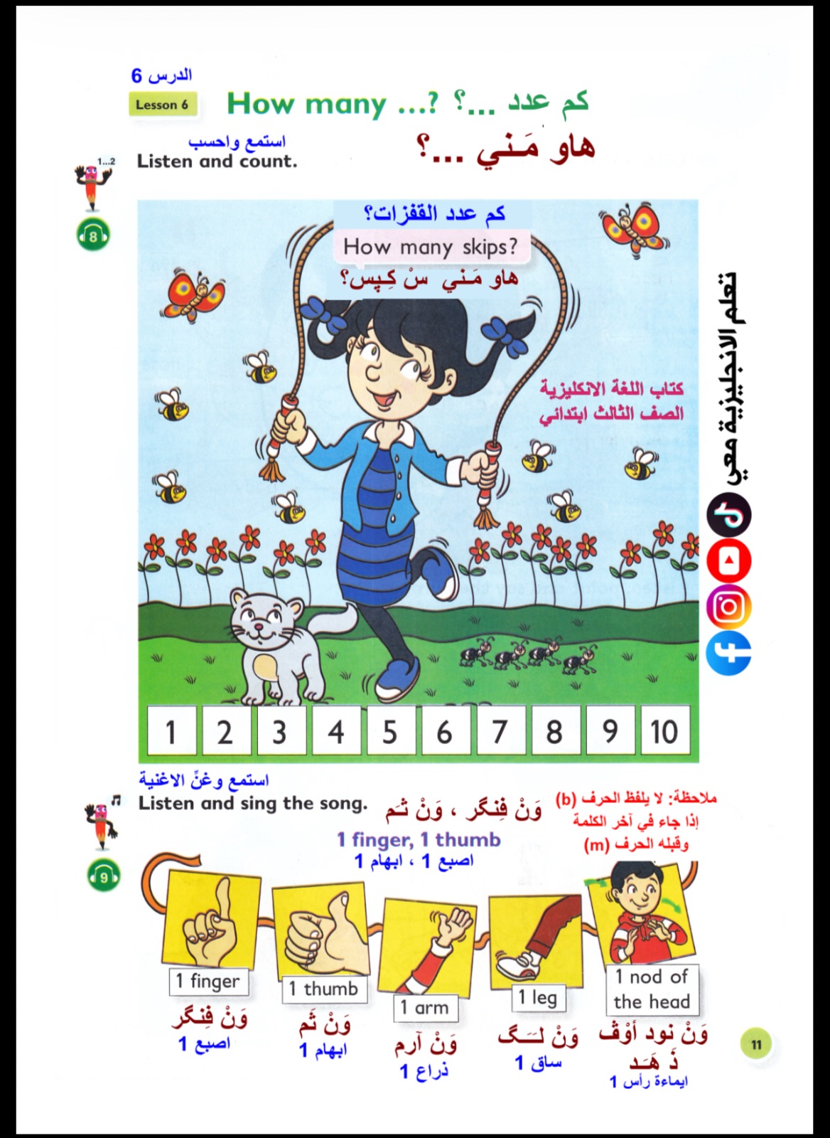 كتاب انكليزي ثالث ابتدائي مترجم مع اللفظ — صورة 2 من 5