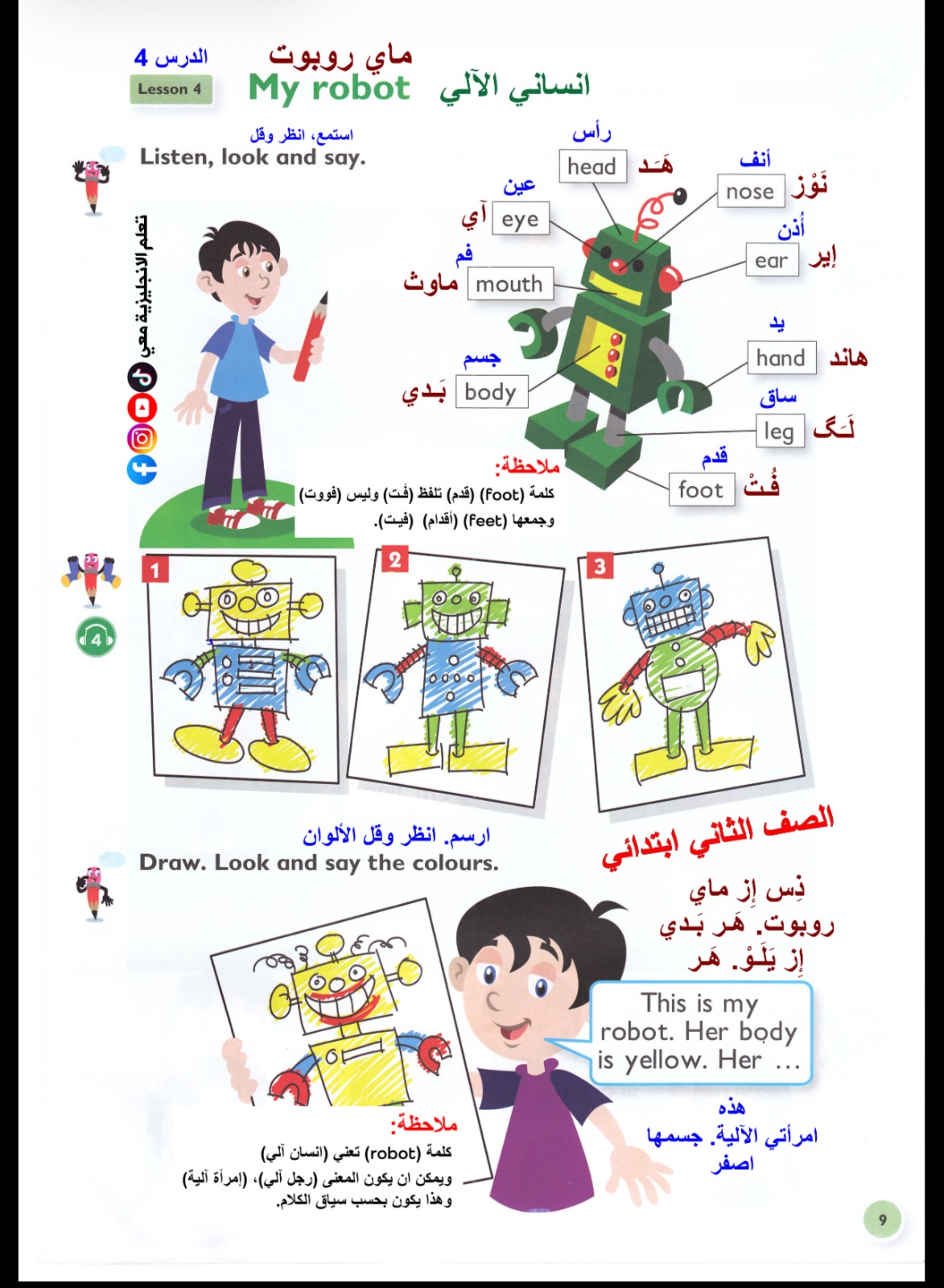 كتاب انكليزي ثاني ابتدائي مترجم مع اللفظ — صورة 2 من 5