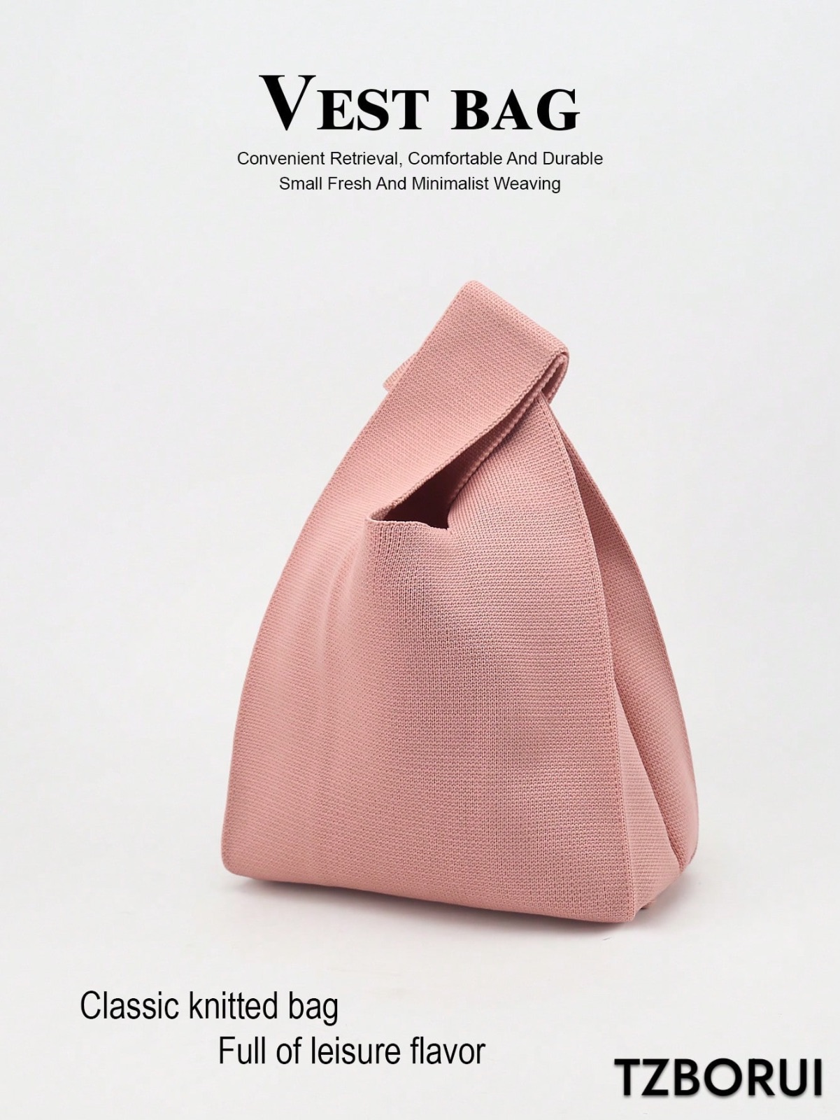 حقيبة يد محبوكة وردية – تصميم Vest Bag كاجوال — صورة 3 من 4