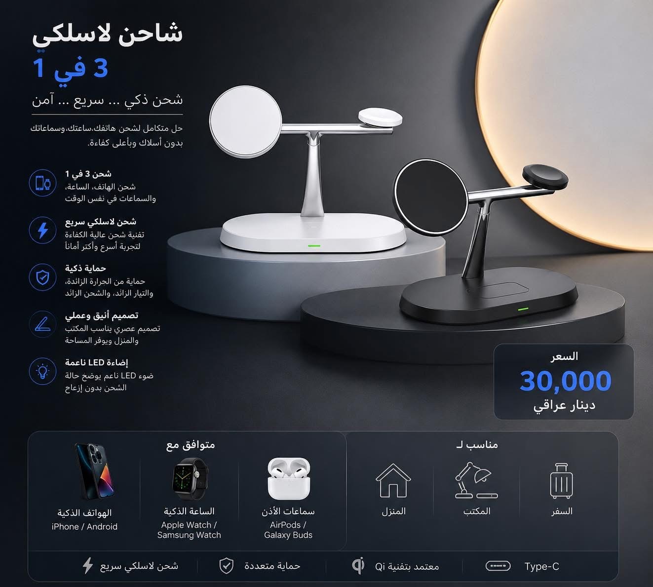 شاحن هاتف مكتبي 3 في 1 — صورة 6 من 6