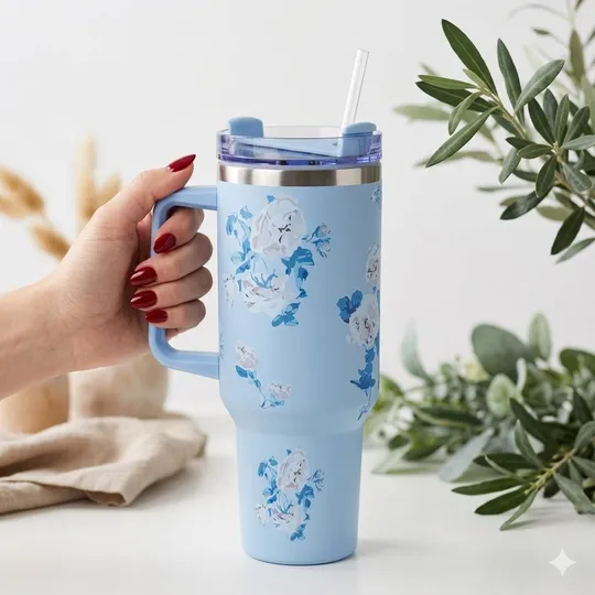 Blue Floral thermal cup
