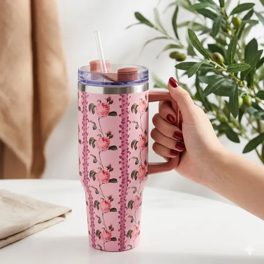 Pink Floral thermal cup