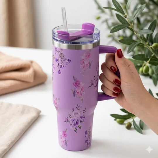 Purple Floral thermal cup