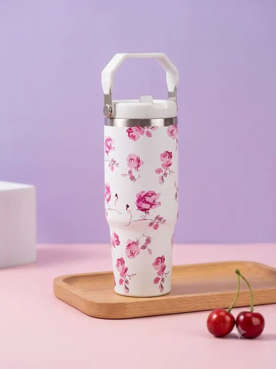 White Floral thermos