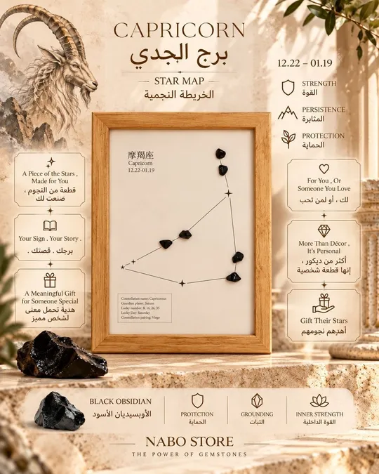 الخريطة النجمية لبرج الجدي مع حجر الاوبسيديان .. مع اسطورة نشو؟ البرج واسطورة ارتباطه بالحجر يأتي مغلف كهدية