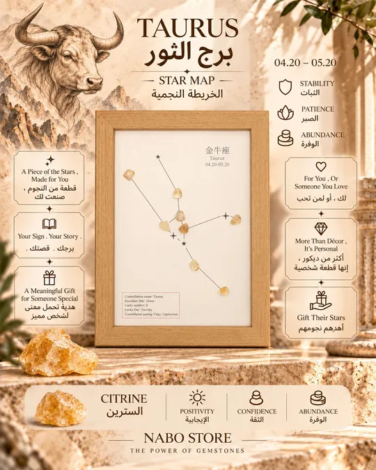 الخريطة النجمية لبرج الثور مع حجر السترين .. يأتي مع اسطورة نشوء البرج وارتباطه بالحجر ... وطبعا يأتي مغلف كهدية خاصة