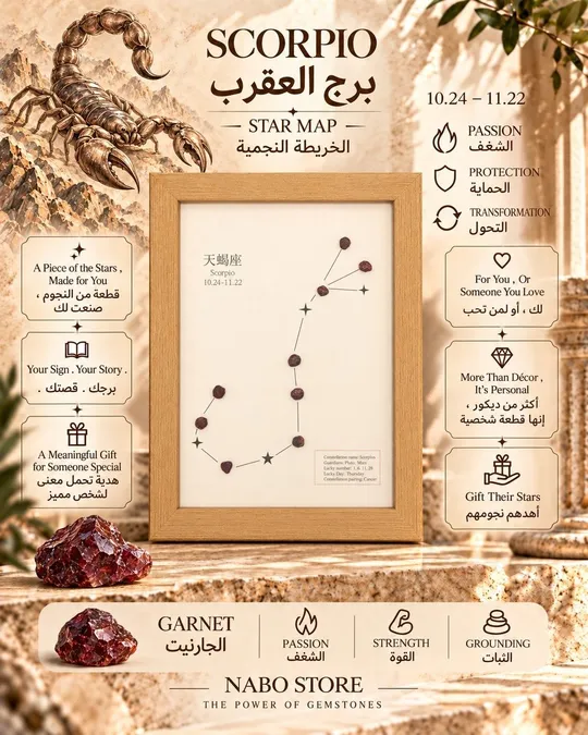 الخريطة النجمية لبرج العقرب .. المرصع بحجر الجارنيت وقصة نشوء البرج وارتباطه بحجره .. يأتي مغلف كهدية