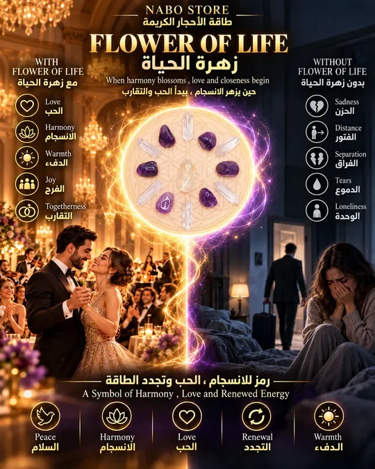 زهرة الحياة وطاقة النمو الانهائية وحجر الامثيست قوة مباركة تشمل ادق التفاصيل تأتي مع شرح الاسطورة ومغلفة كهدية