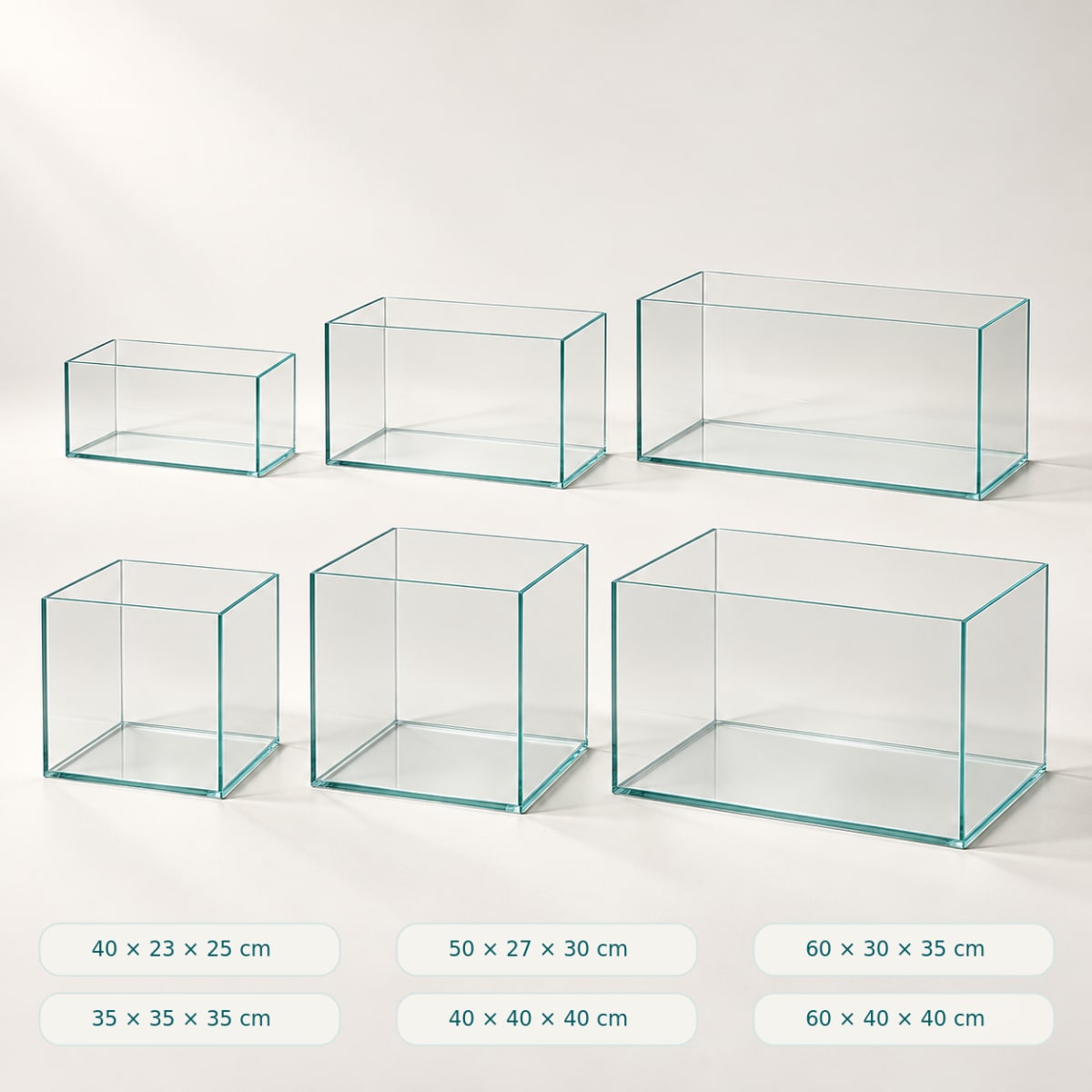 حوض Ultra Clear فائق الشفافية بدون إطار — 6 مقاسات — 40×23×25 سم — 5 ملم — ~23 لتر